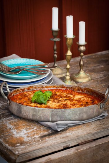 vegetarisk lasagne med keso och linser