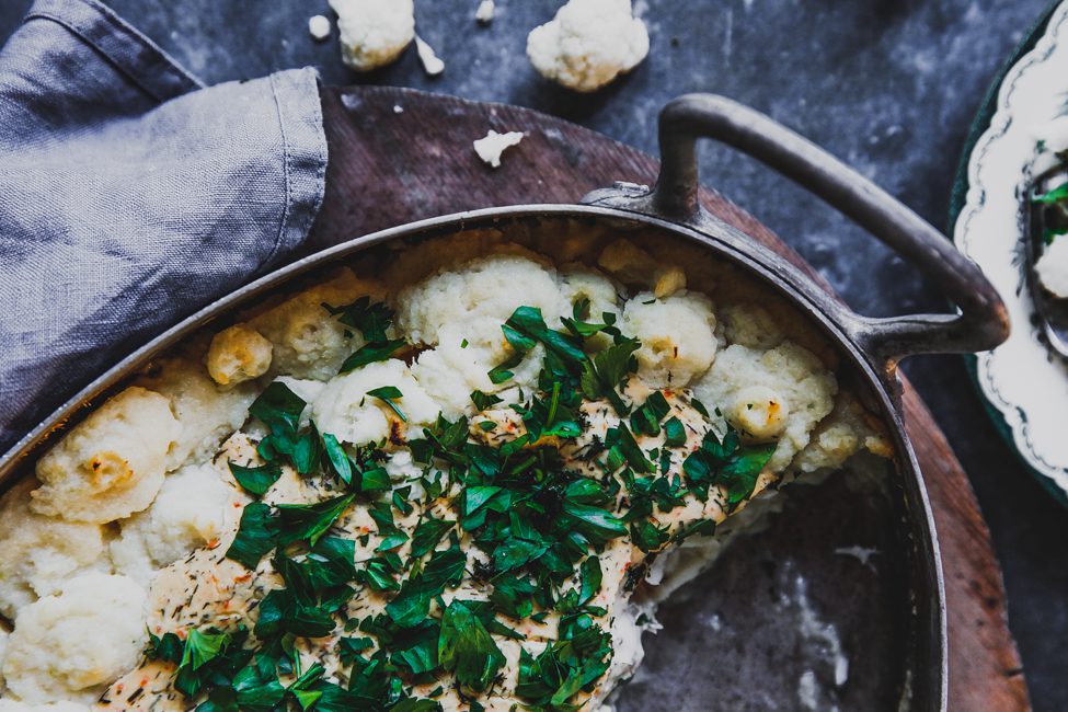 fiskgratäng med blomkålsmos