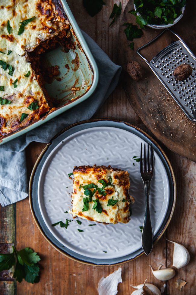 moussaka, gratäng, köttfärs, vegetarisk moussaka