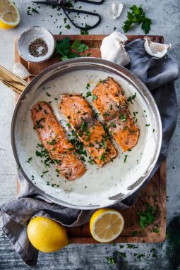 snabb middag, vardagsmat, lax i vitlökssås