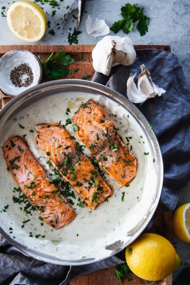 snabb middag, vardagsmat, lax i vitlökssås