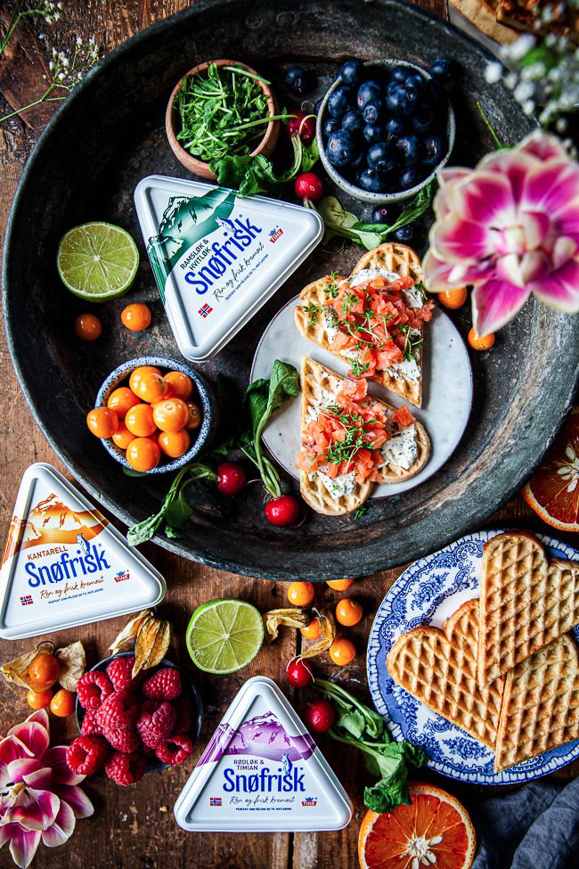 snøfrisk, våfflor, tilltugg, snittar, brunch