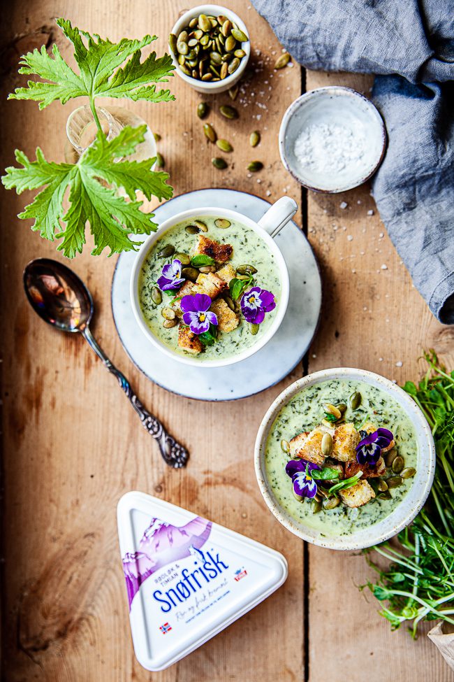 spenatsoppa, soppa, snøfrisk, färskost