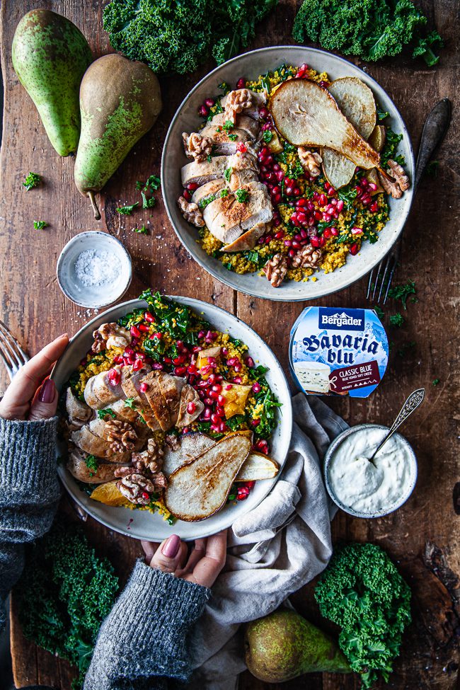 kycklingsallad, blåmöggelost, couscoussallad