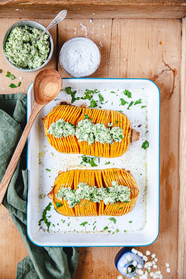 Butternut, pumpa, hasselbacks