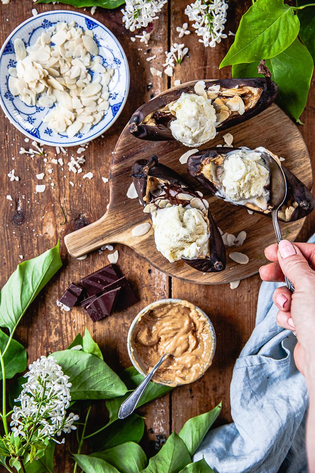 bananer i ugn, bananer på grillen, grillade bananer, bananer med choklad
