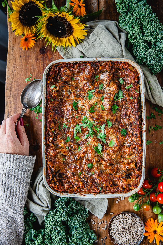 vegolasagne, lasagne, lasagne med linser, lasagne med spenat