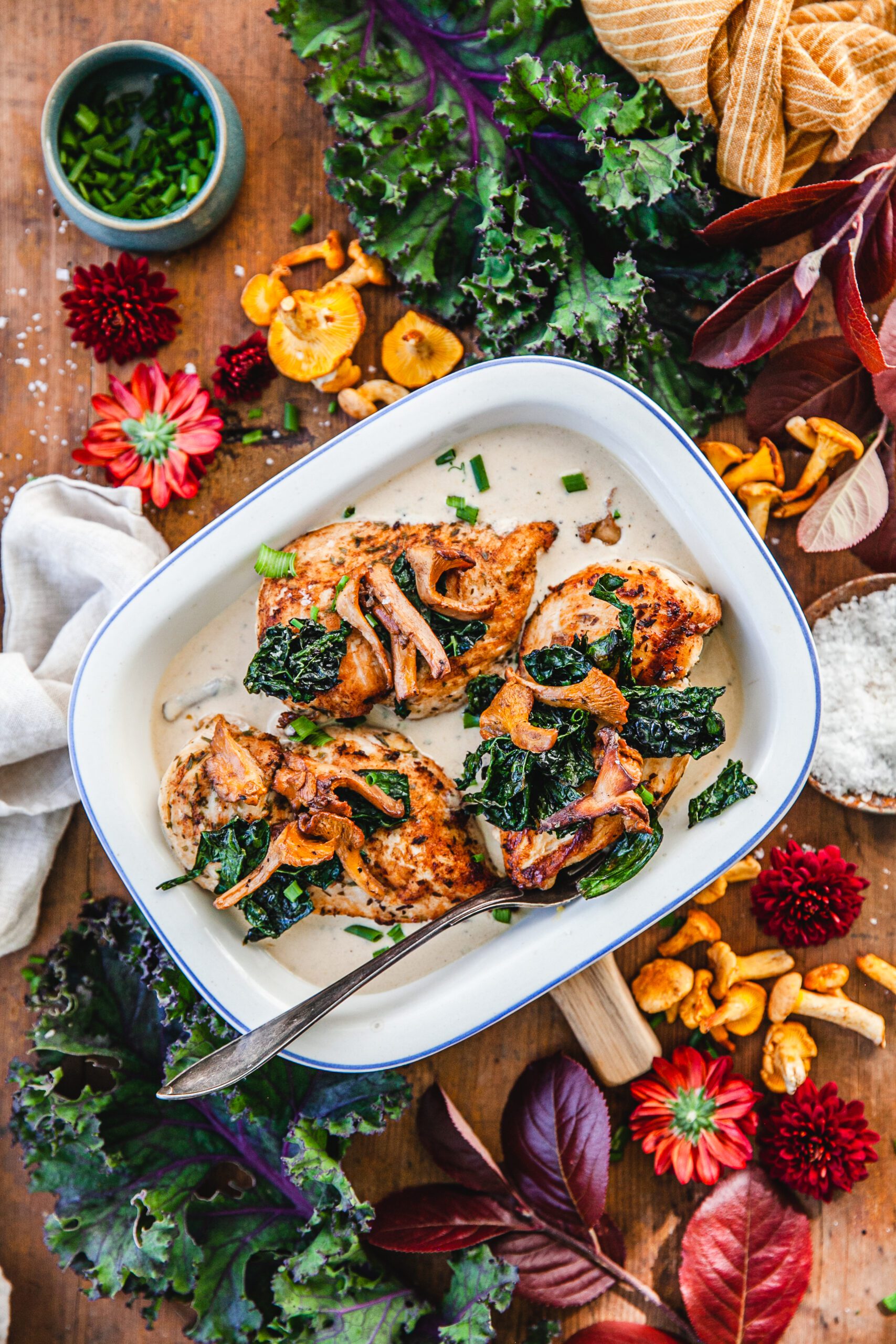 dragonkyckling, kyckling i sås, kantareller