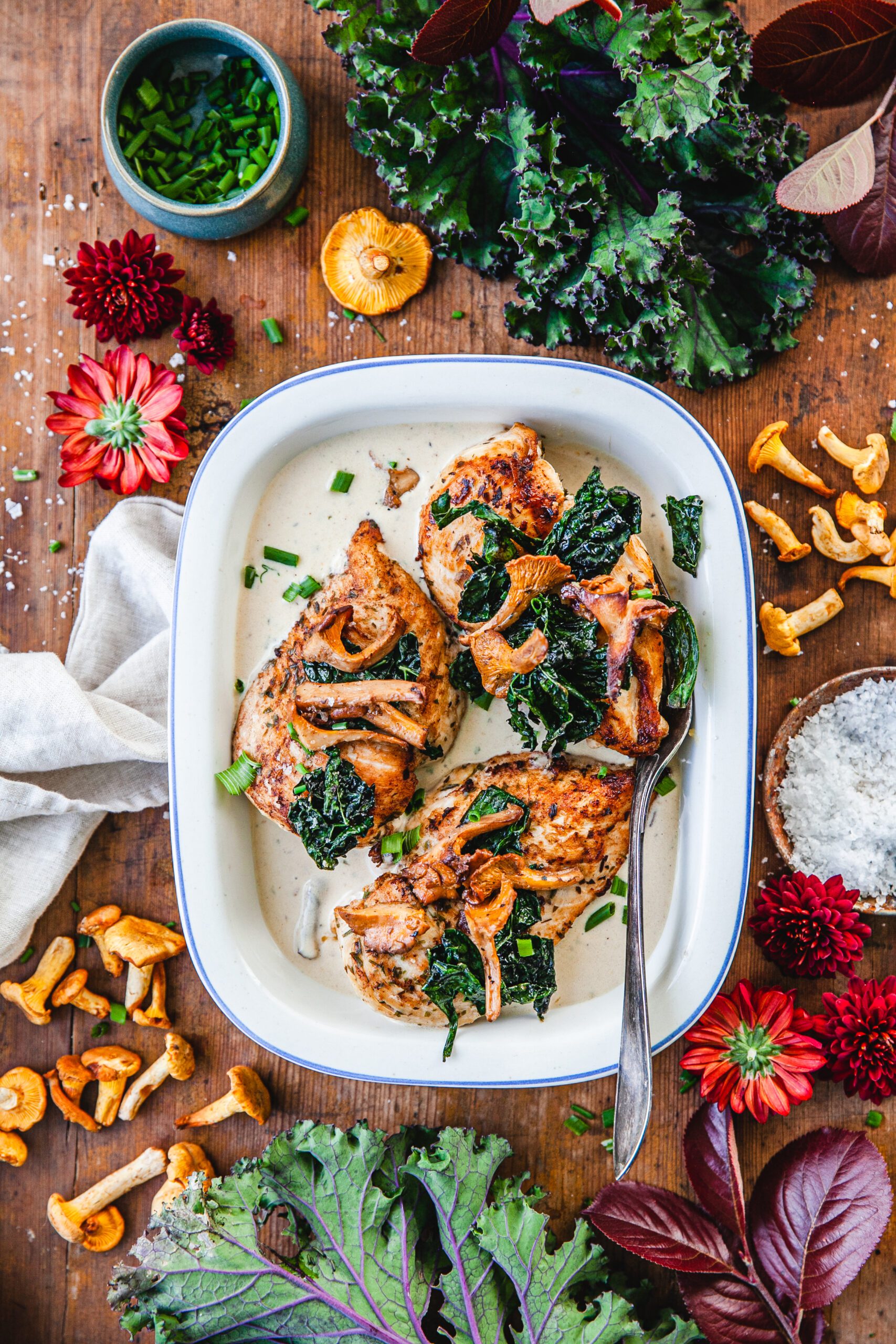 dragonkyckling, kyckling i sås, kantareller